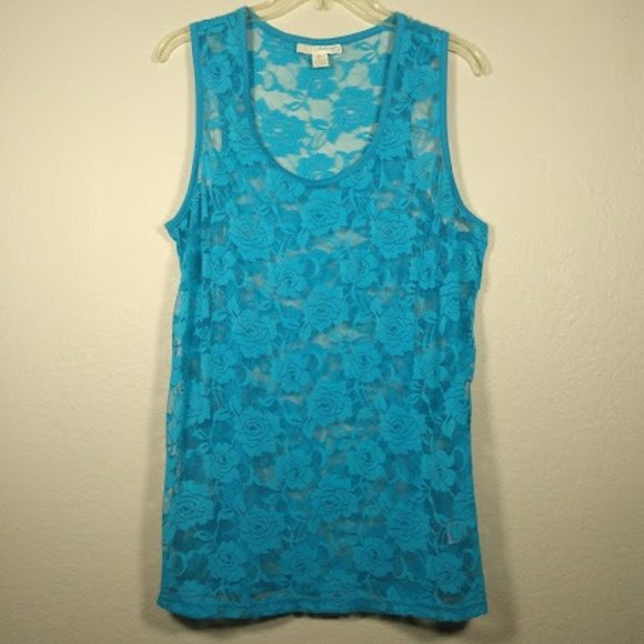 Derek Heart Plus Racerback Turqouise Stretch Lace Tank Sz: 2X - Picture 9 of 16